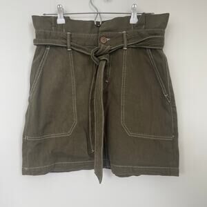 Free People Army Green Paper Bag Tie Waist Splendor in the Grass Skirt Size 8